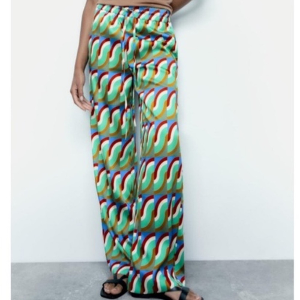 Zara satin geometric pants